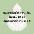 สรุปการจัดซื้อจัดจ้างเดือนมีนาคม 2564