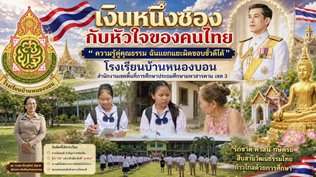 คลิปเด่นโดนใจ คลิปสั้น “เงินหนึ่งซองกับหัวใจของคนไทย” โรงเรียนบ้านหนองบอน